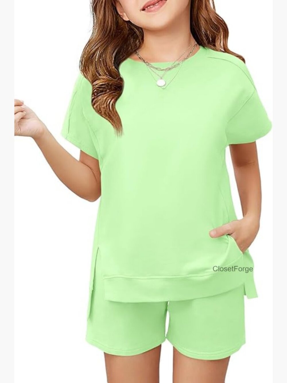 Girls 2 Piece Summer Short Sleeve T-Shirt and Shorts Set